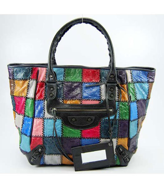 Balenciaga Agnello Griglia Medium Tote Bag Blue Army